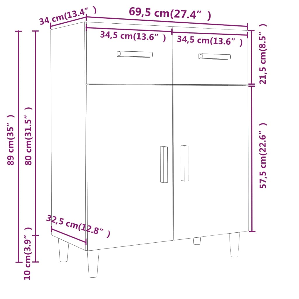 vidaXL Ντουλάπι Λευκό 69,5 x 34 x 89 εκ. από Επεξεργασμένο Ξύλο