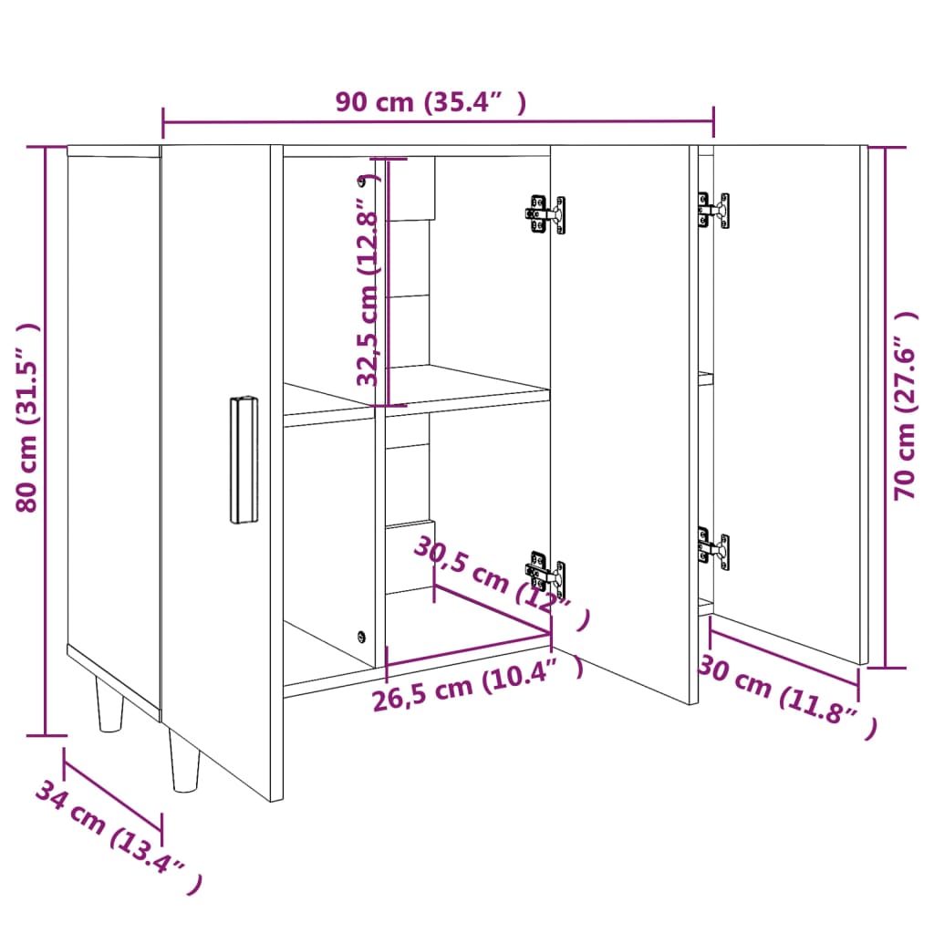 vidaXL Μπουφές Λευκός 90 x 34 x 80 εκ. από Επεξεργασμένο Ξύλο