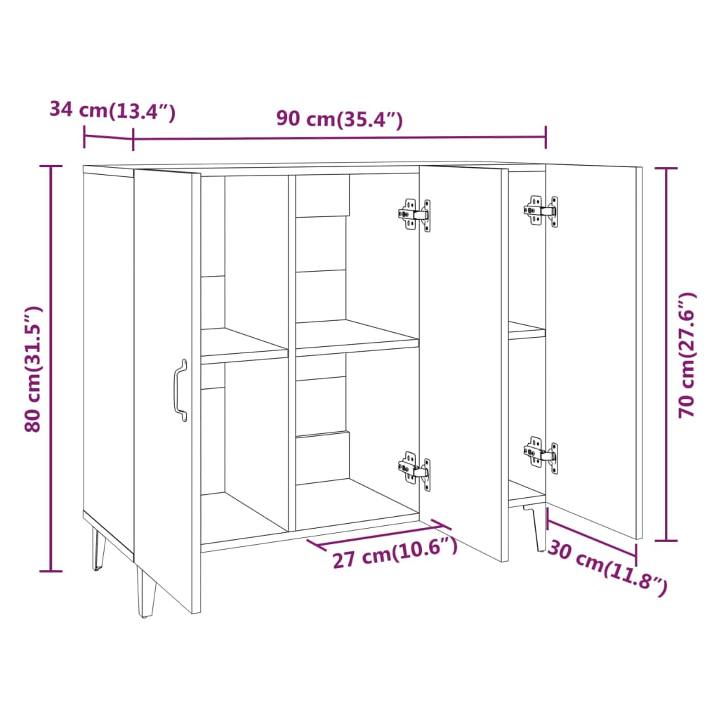 vidaXL Μπουφές Λευκός 90 x 34 x 80 εκ. από Επεξεργασμένο Ξύλο