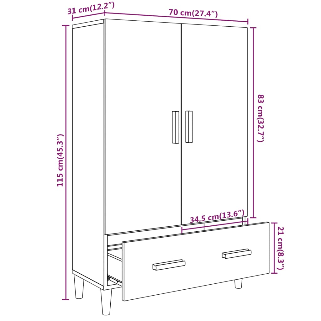 vidaXL Ντουλάπα Sonoma Δρυς 70 x 31 x 115 εκ. από Επεξεργασμένο Ξύλο