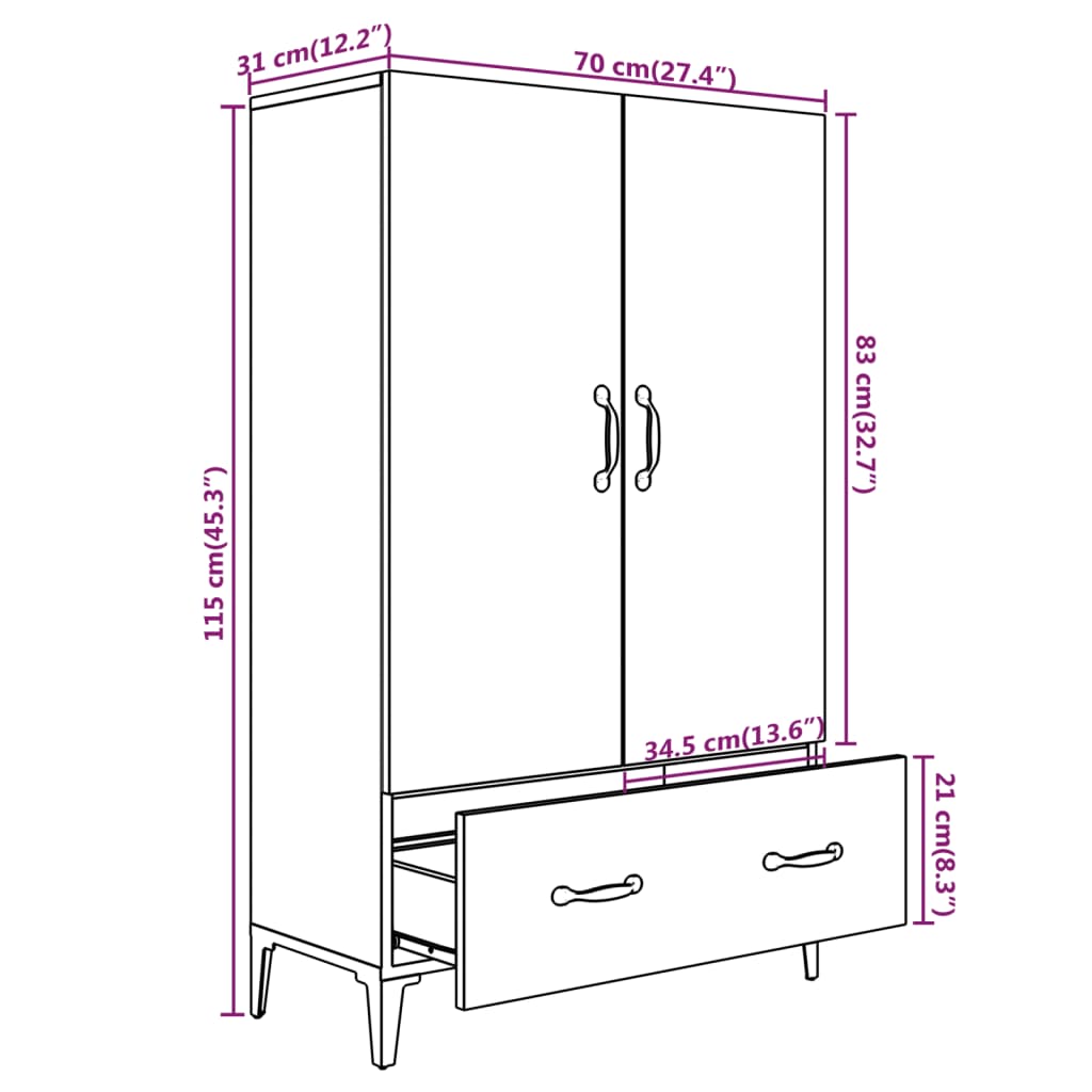 vidaXL Ντουλάπι Γκρι Σκυροδέματος 70x31x115 εκ. από Επεξεργασμένο Ξύλο