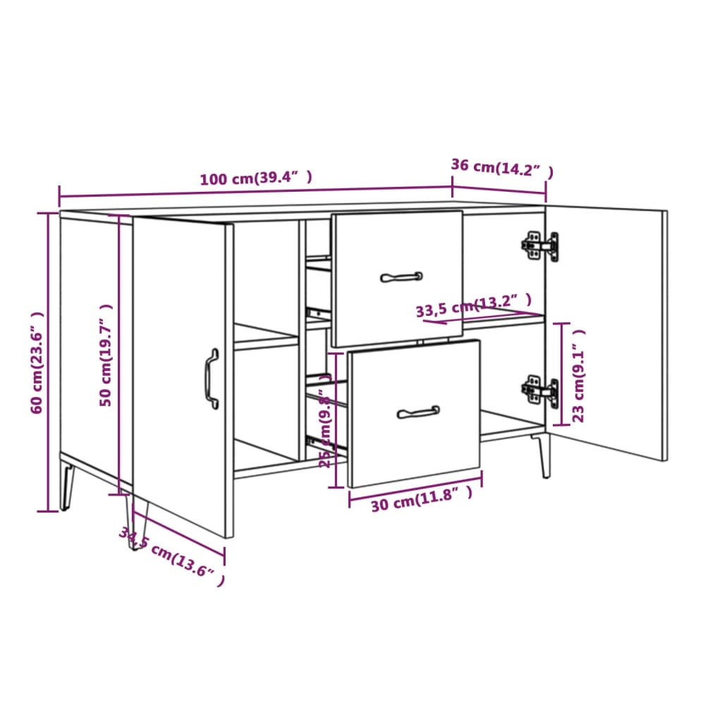vidaXL Μπουφές Γκρι Sonoma 100 x 36 x 60 εκ. από Επεξεργασμένο Ξύλο