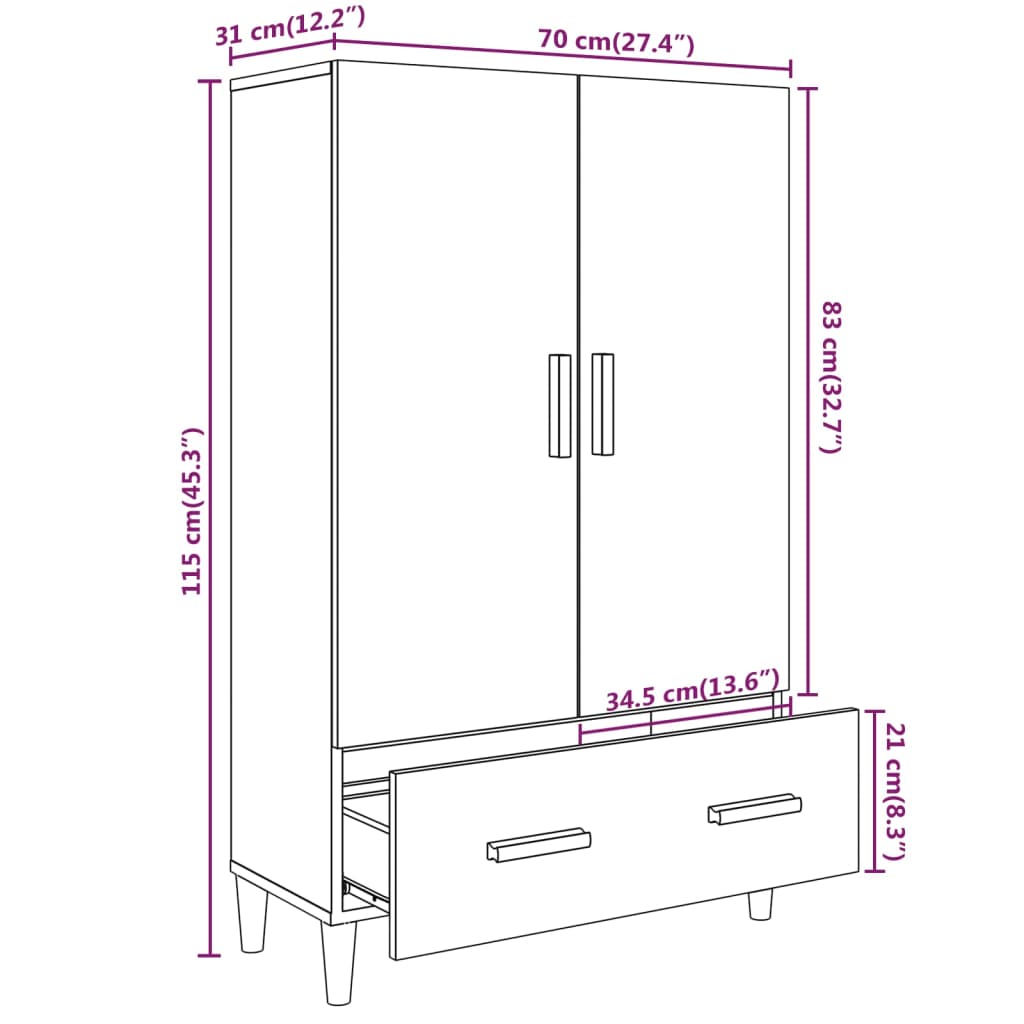vidaXL Ντουλάπα Καπνιστή δρυς 70 x 31 x 115 εκ. από Επεξεργασμένο Ξύλο
