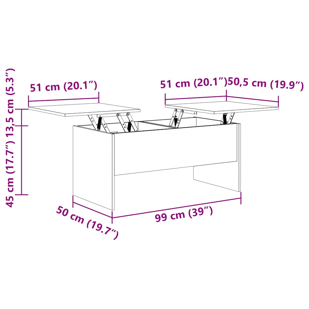 vidaXL Τραπεζάκι Σαλονιού ΓκριSonoma102x50,5x46,5εκ.Επεξεργασμένο Ξύλο