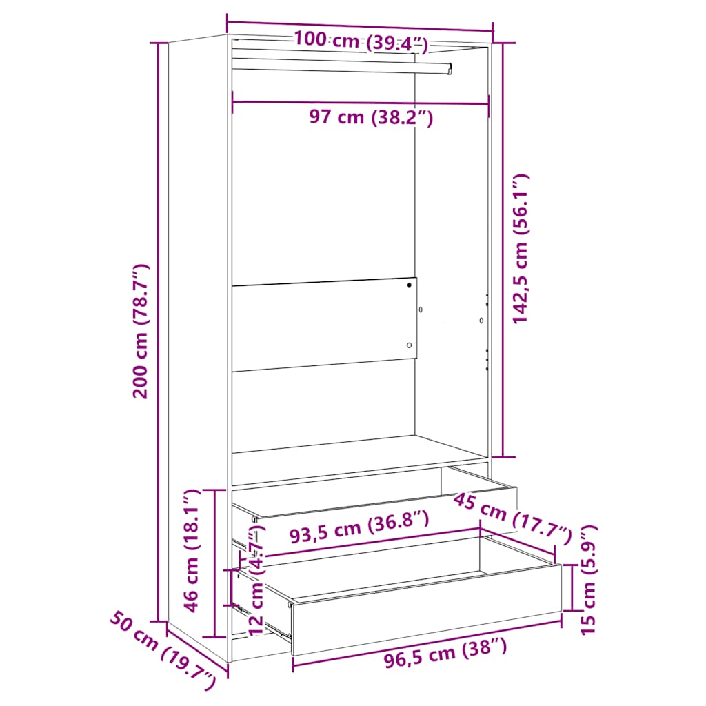 vidaXL Ντουλάπα Καπνιστή Δρυς 100x50x200 εκ. από Επεξεργασμένο Ξύλο