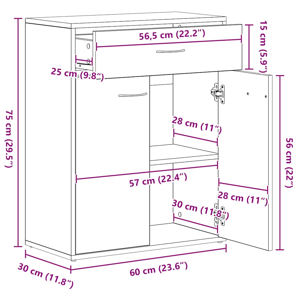 vidaXL Ντουλάπι Γκρι Sonoma 60x30x75 εκ. από Επεξεργασμένο Ξύλο
