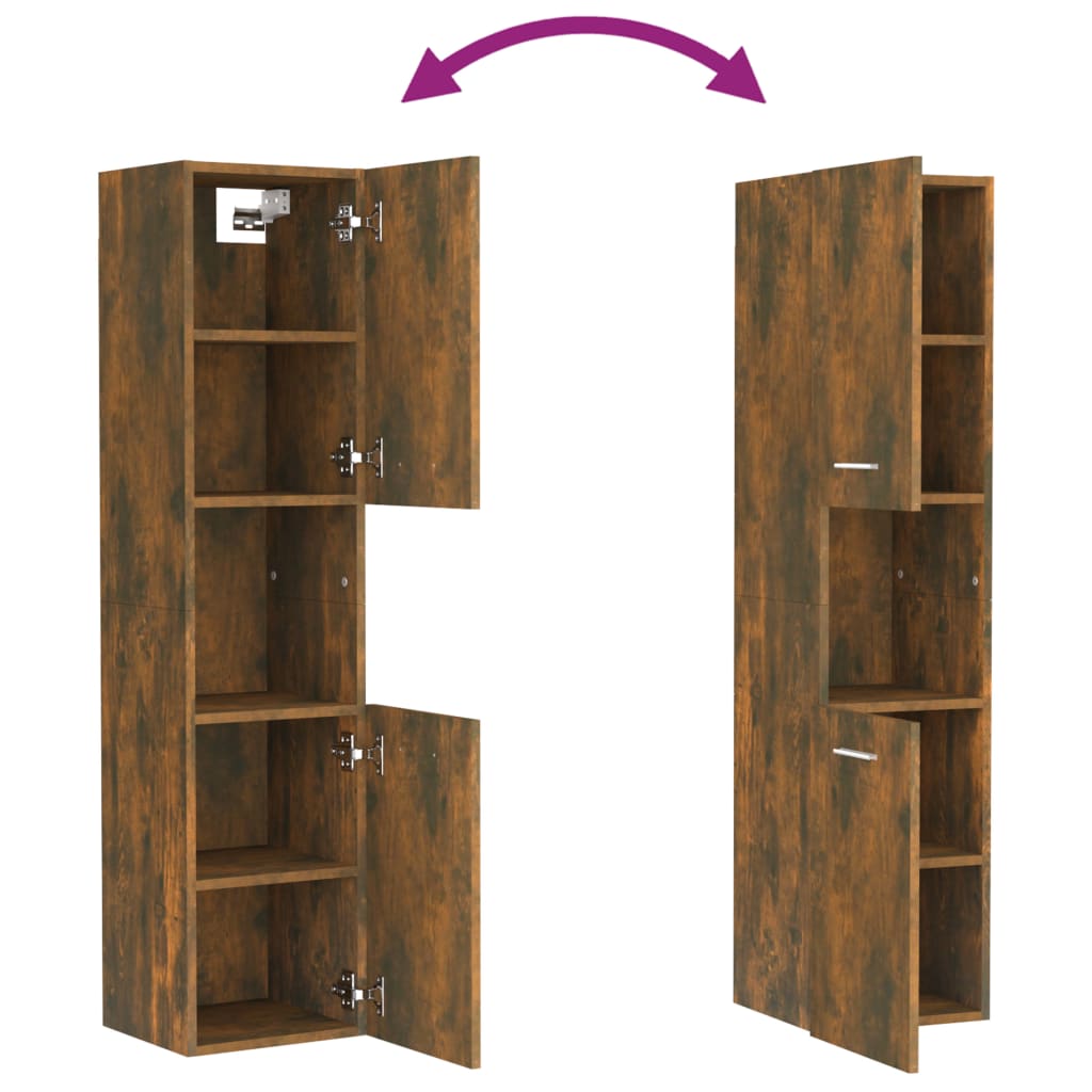 vidaXL Ντουλάπι Μπάνιου Καπνιστή Δρυς 30x30x130 εκ. Επεξεργασμένο Ξύλο