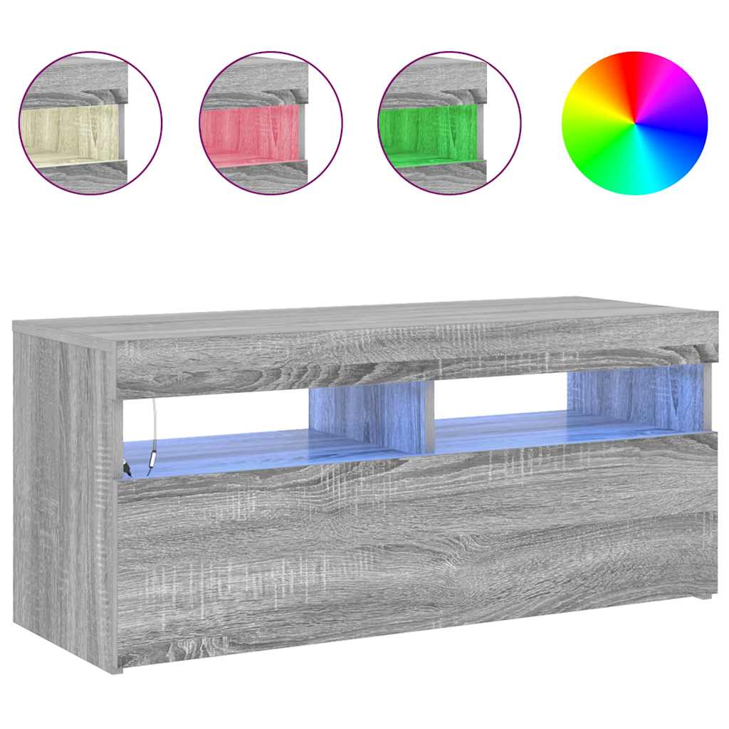 vidaXL Έπιπλο Τηλεόρασης με LED Γκρι Sonoma 90x35x40 εκ.