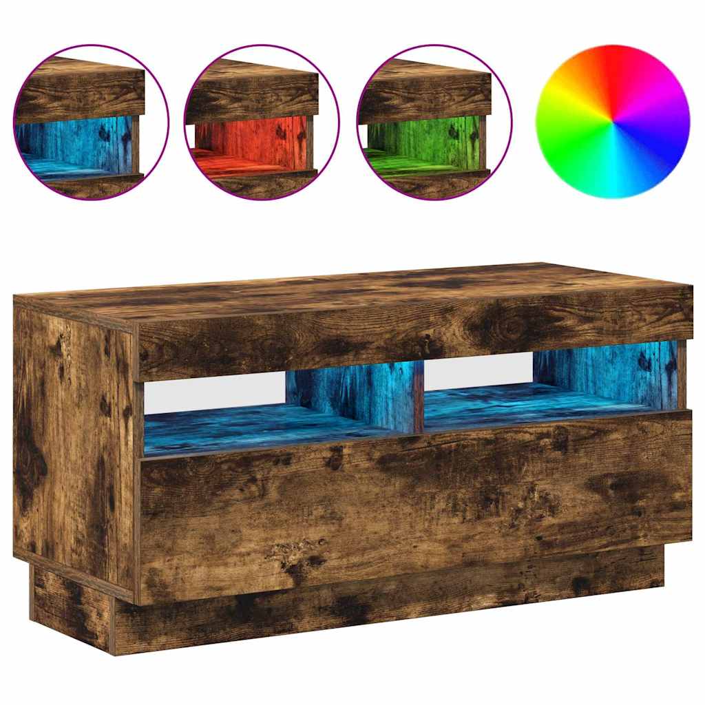 vidaXL Έπιπλο Τηλεόρασης με LED Καπνιστή Δρυς 80 x 35 x 40 εκ.