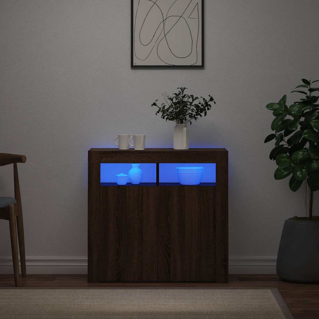 vidaXL Ντουλάπι με LED Καφέ Δρυς 80 x 35 x 75 εκ.