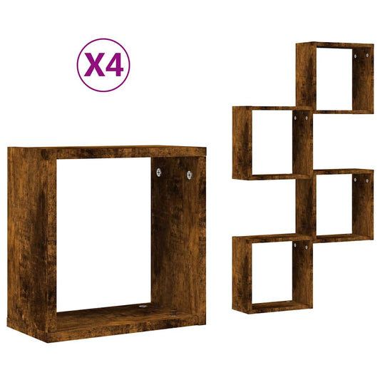 vidaXL Ράφια Τοίχου Κύβοι 4 τεμ. Καπνιστή Δρυς 30x15x30 εκ.