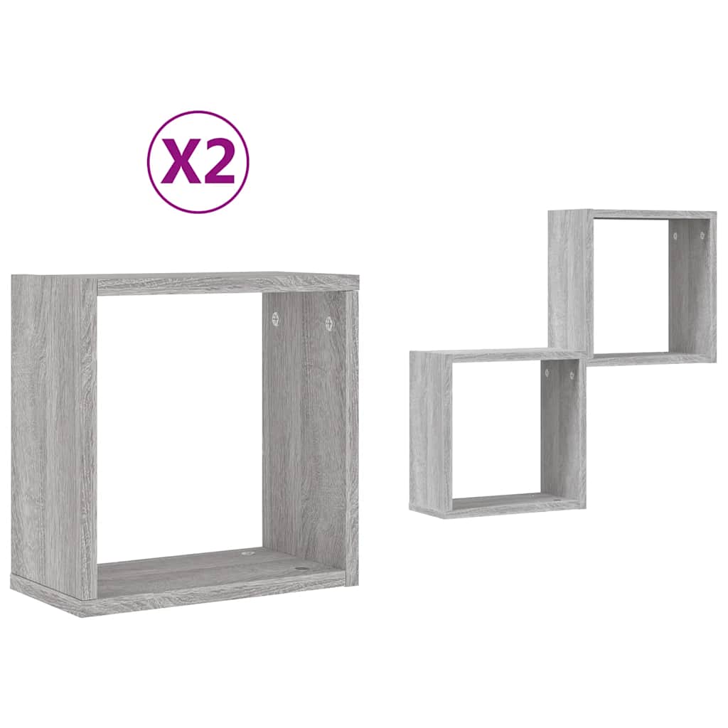 vidaXL Ράφια Τοίχου Κύβοι 2 τεμ. Γκρι Sonoma 30x15x30 εκ.