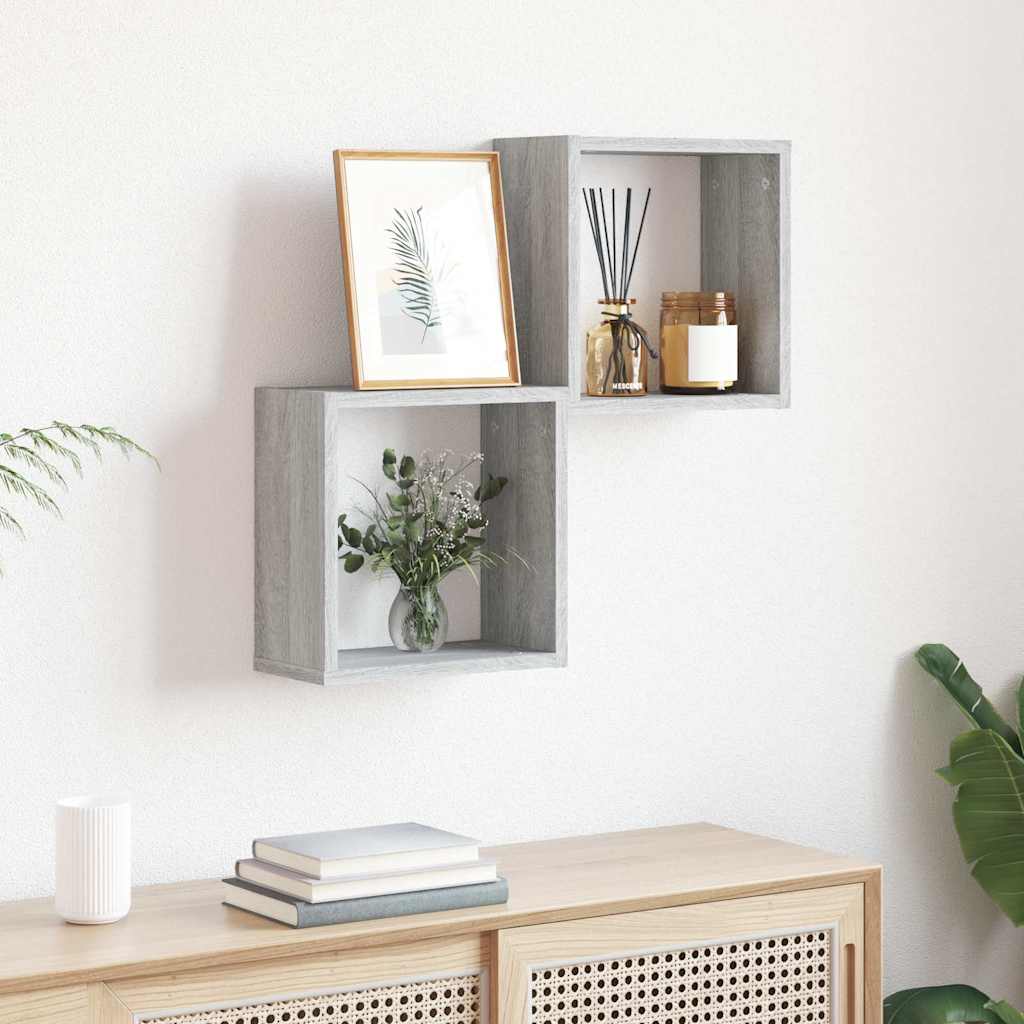 vidaXL Ράφια Τοίχου Κύβοι 2 τεμ. Γκρι Sonoma 30x15x30 εκ.
