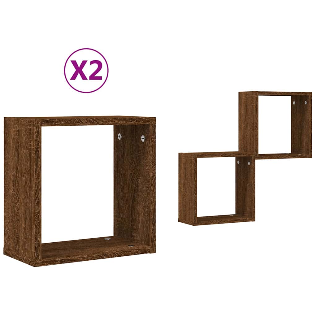 vidaXL Ράφια Τοίχου Κύβοι 2 τεμ. Καφέ Δρυς 30x15x30 εκ.