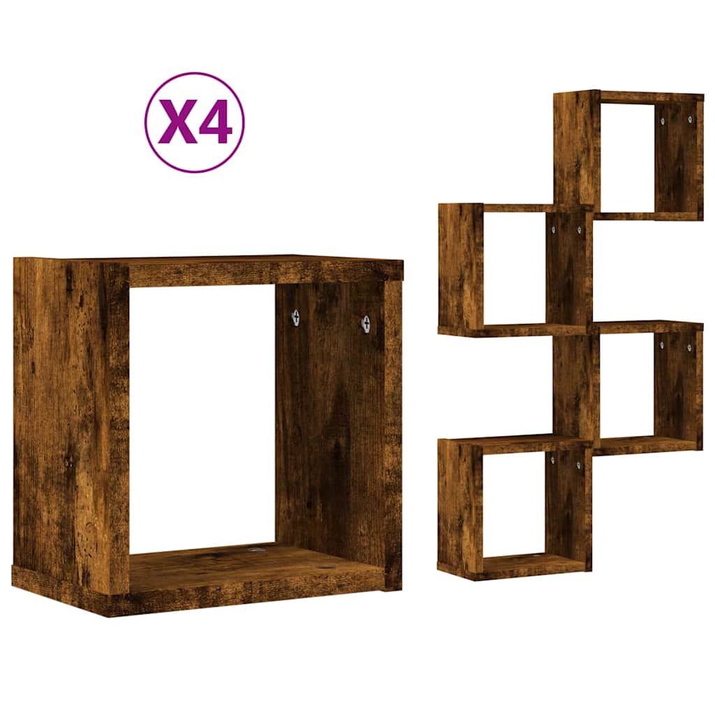 vidaXL Ράφια Τοίχου με ράφι 4 pcs Καπνιστό Δρύς 26 x 15 x 26 cm