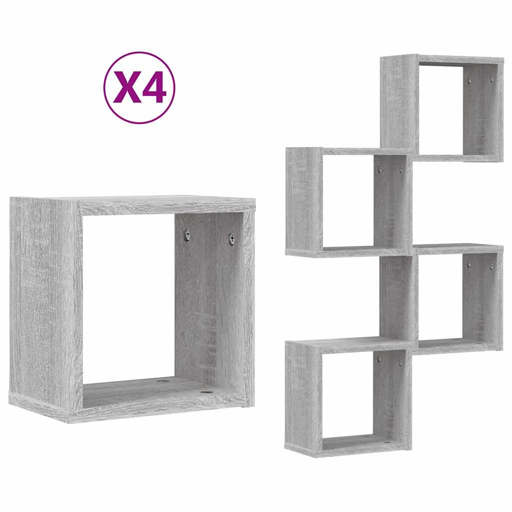 vidaXL Ράφια Τοίχου με ράφι 4 pcs Γκρίζο Σονομα 26 x 15 x 26 cm
