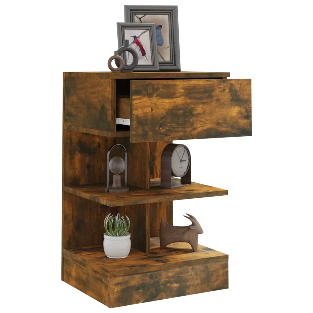 vidaXL Κομοδίνα 2 Τεμ. Καπνιστή Δρυς 40x35x65 εκ. από Επεξεργ. Ξύλο