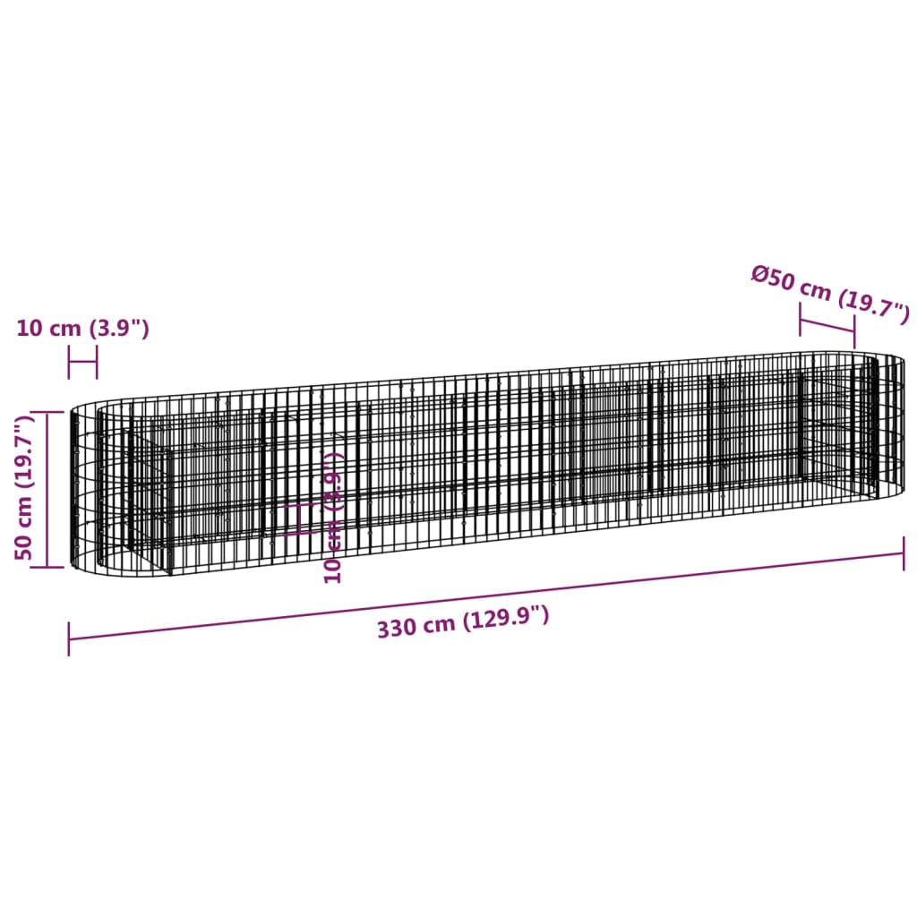 vidaXL Συρματοκιβώτιο-Γλάστρα Υπερυψωμένη 330x50x50 εκ. Γαλβαν. Ατσάλι