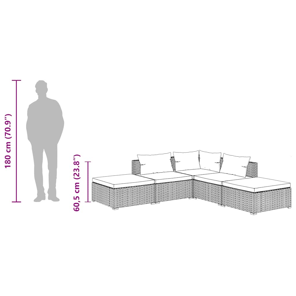 vidaXL Σαλόνι Κήπου 5 Τεμαχίων Καφέ από Συνθετικό Ρατάν με Μαξιλάρια