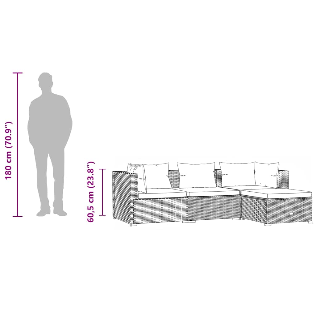 vidaXL Σαλόνι Κήπου 4 Τεμαχίων Καφέ από Συνθετικό Ρατάν με Μαξιλάρια