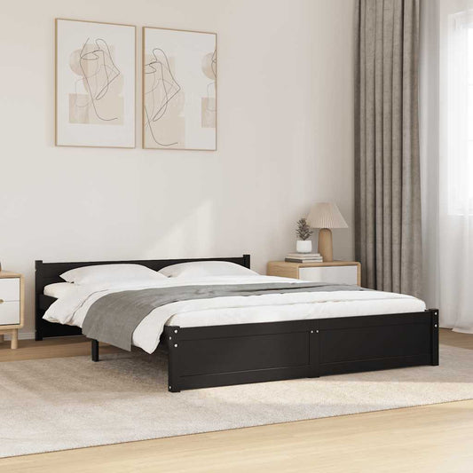 vidaXL Πλαίσιο Κρεβατιού Μαύρο 135x190 εκ. από Μασίφ Ξύλο Double