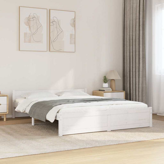 vidaXL Πλαίσιο Κρεβατιού Λευκό 150 x 200 εκ. Μασίφ Ξύλο King Size