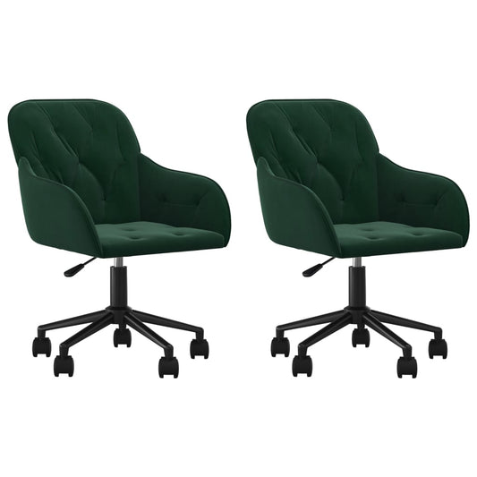 vidaXL Καρέκλες Τραπεζαρίας Περιστρ. 2 τεμ. Σκούρο Πράσινο Βελούδινες