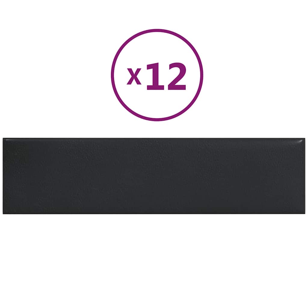 vidaXL Πάνελ Τοίχου 12 τεμ. Μαύρα 60x15 εκ. 1,08 μ² Συνθετικό Δέρμα