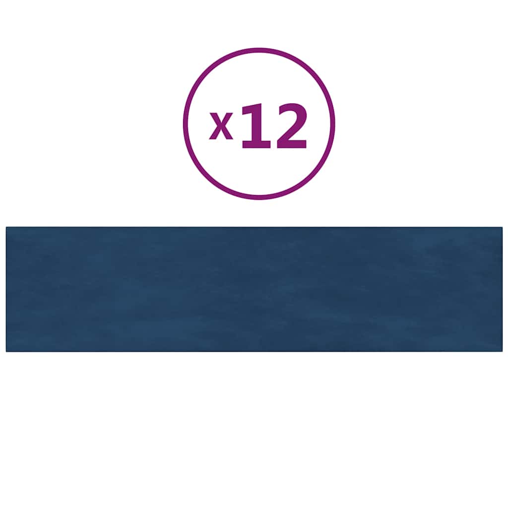vidaXL Πάνελ Τοίχου 12 τεμ. Μπλε 60x15 εκ. 1,08 μ² Βελούδο