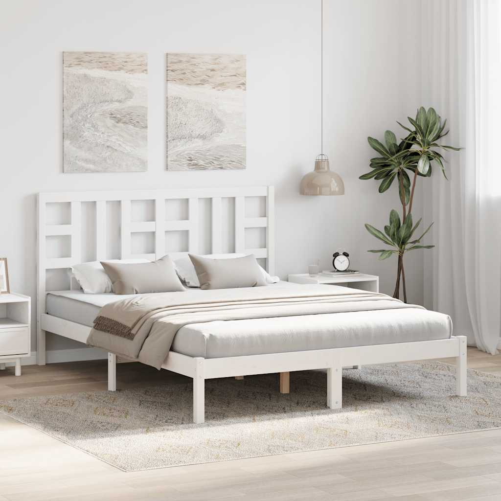 vidaXL Πλαίσιο Κρεβατιού Λευκό 150 x 200 εκ. Μασίφ Ξύλο King Size