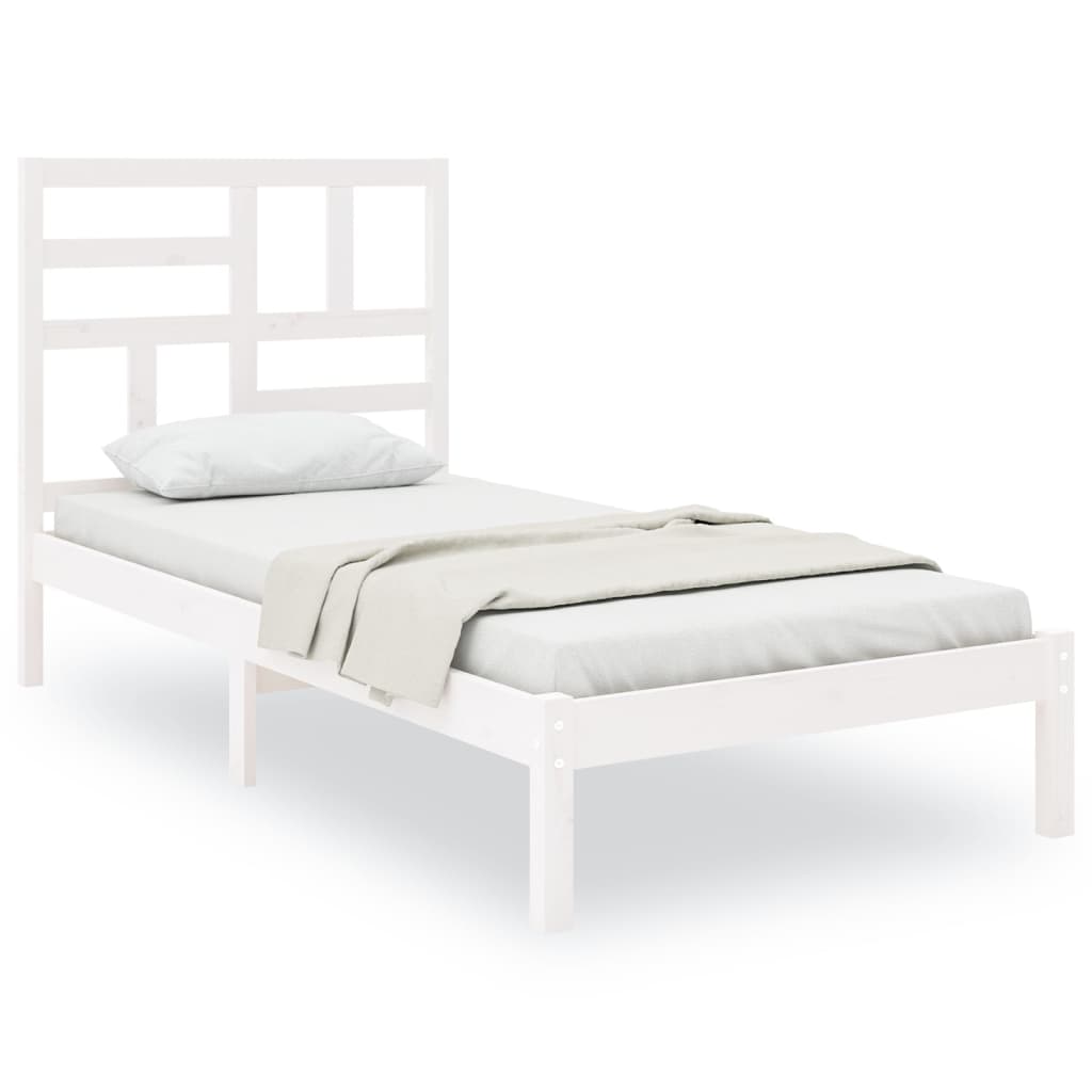 vidaXL Πλαίσιο Κρεβατιού Λευκό 75x190 εκ. Μασίφ Ξύλο Small Single