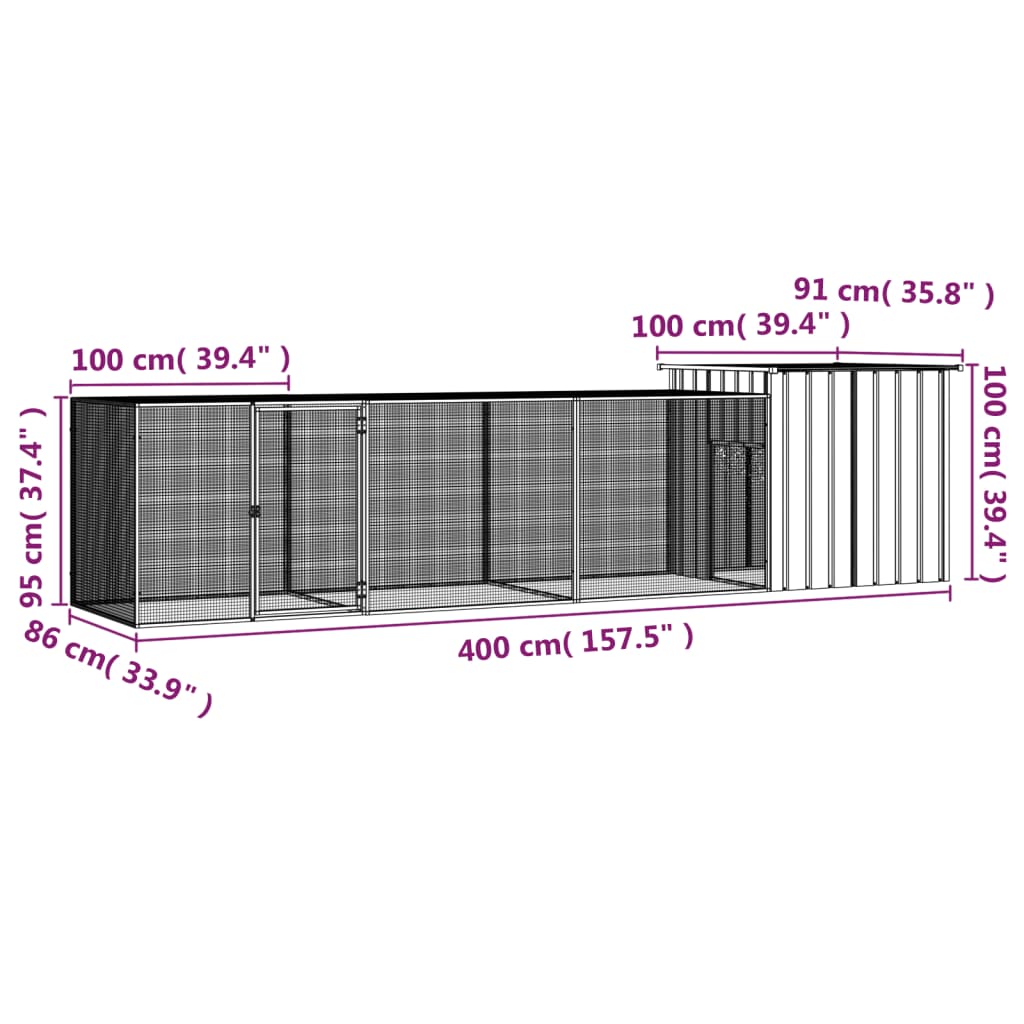 vidaXL Κοτέτσι - Κλουβί Ανθρακί 400x91x100 εκ. από Γαλβανισμένο Χάλυβα