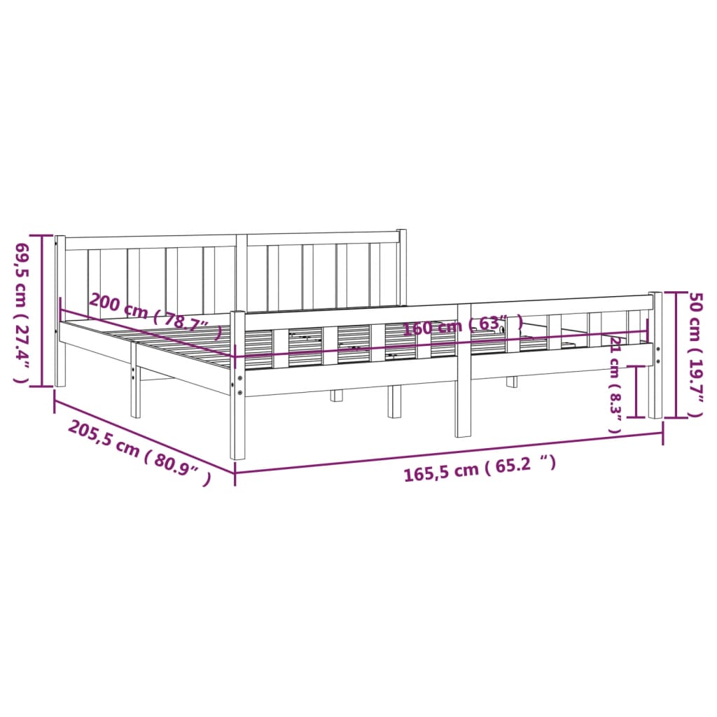 vidaXL Πλαίσιο Κρεβατιού Μαύρο 160 x 200 εκ. από Μασίφ Ξύλο