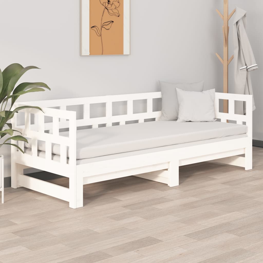vidaXL Καναπές Κρεβάτι Συρόμενος Λευκός 2x(80x200) εκ. από Μασίφ Πεύκο
