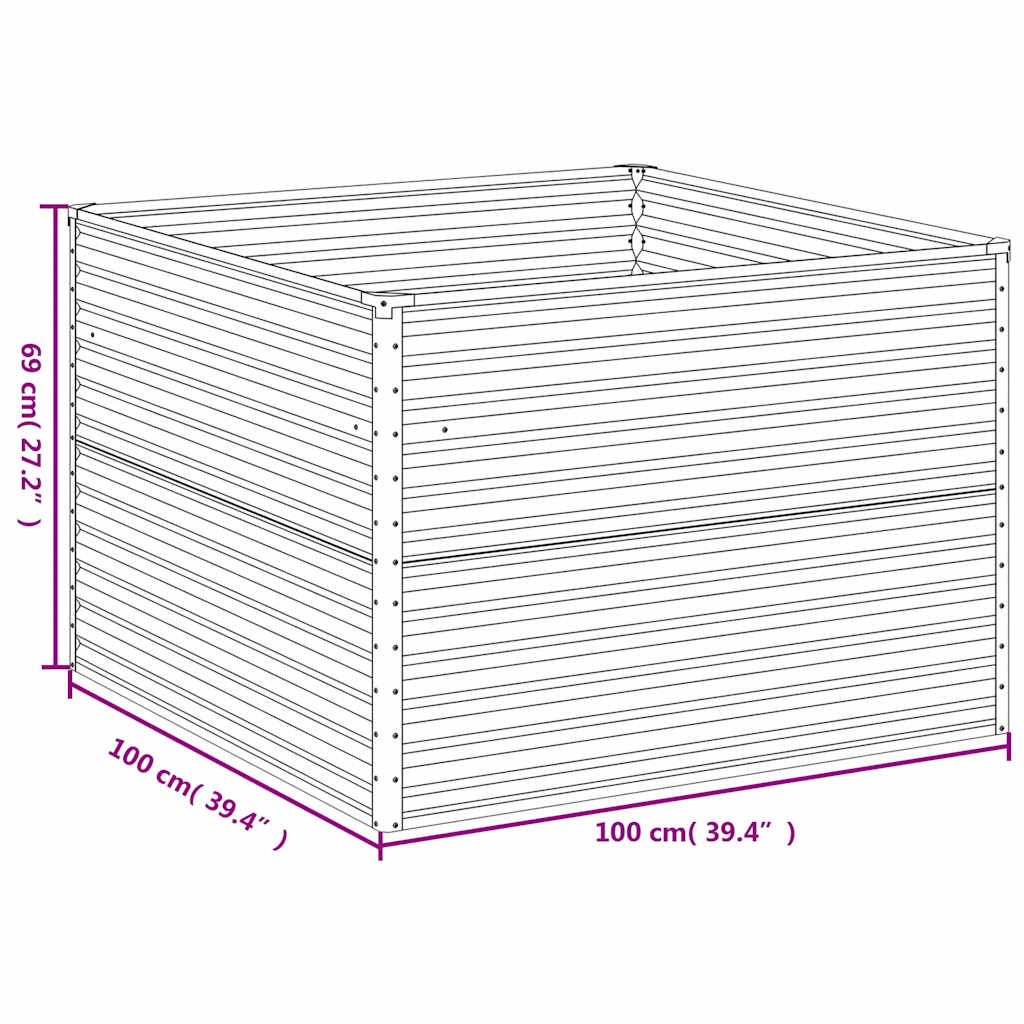 vidaXL Ζαρντινιέρα 100 x 100 x 69 εκ. από Ατσάλι Σκληρυθέν στον Αέρα