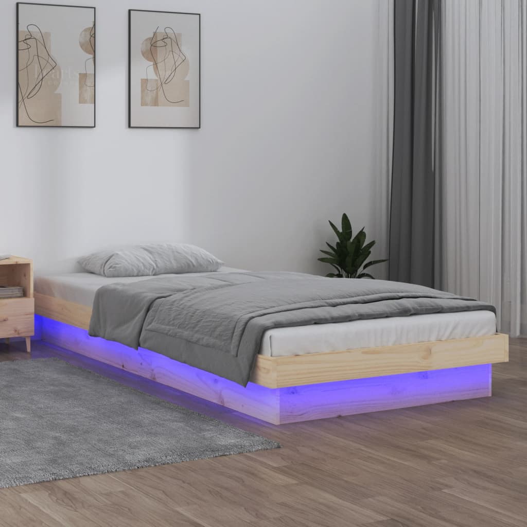 vidaXL Πλαίσιο Κρεβατιού LED 75x190 εκ. Μικρό Μονό Μασίφ Ξύλο