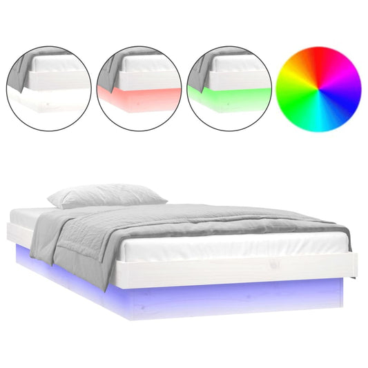 vidaXL Πλαίσιο Κρεβατιού LED Λευκό 90 x 190 εκ. Μονό Μασίφ Ξύλο