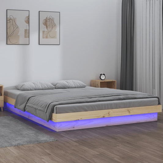 vidaXL Πλαίσιο Κρεβατιού με LED 135 x 190 εκ. Διπλό από Μασίφ Ξύλο