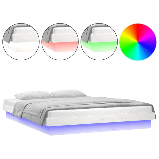 vidaXL Πλαίσιο Κρεβατιού με LED Λευκό 140 x 190 εκ. από Μασίφ Ξύλο