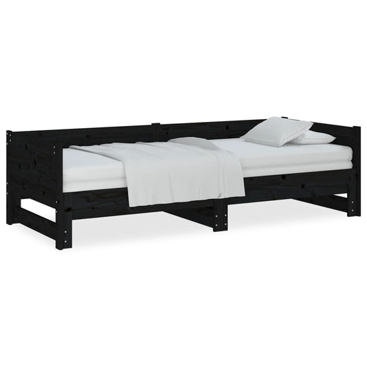 vidaXL Καναπές Κρεβάτι Συρόμενος Μαύρος 2x(90x200) εκ. από Μασίφ Πεύκο