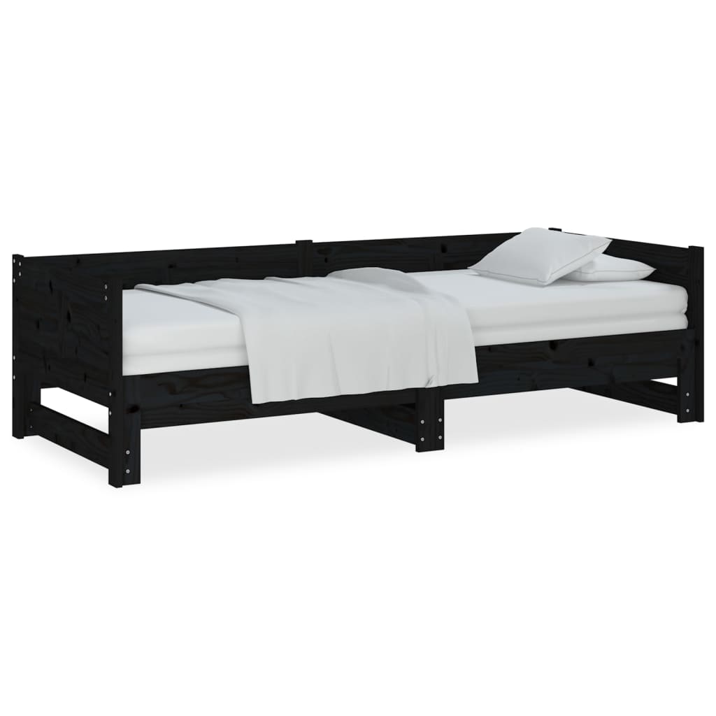 vidaXL Καναπές Κρεβάτι Συρόμενος Μαύρος 2x(90x190) εκ. Μασίφ Πεύκο