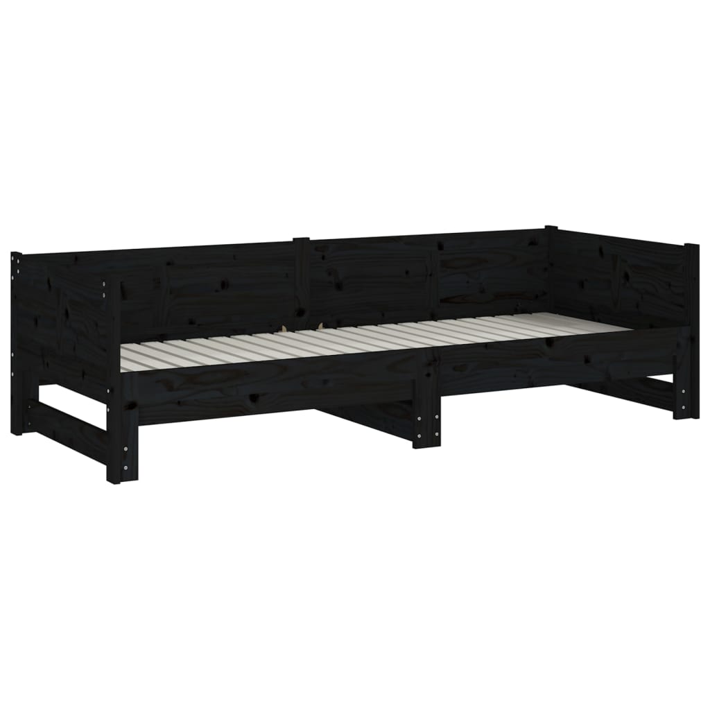 vidaXL Καναπές Κρεβάτι Συρόμενος Μαύρος 2x(90x190) εκ. Μασίφ Πεύκο