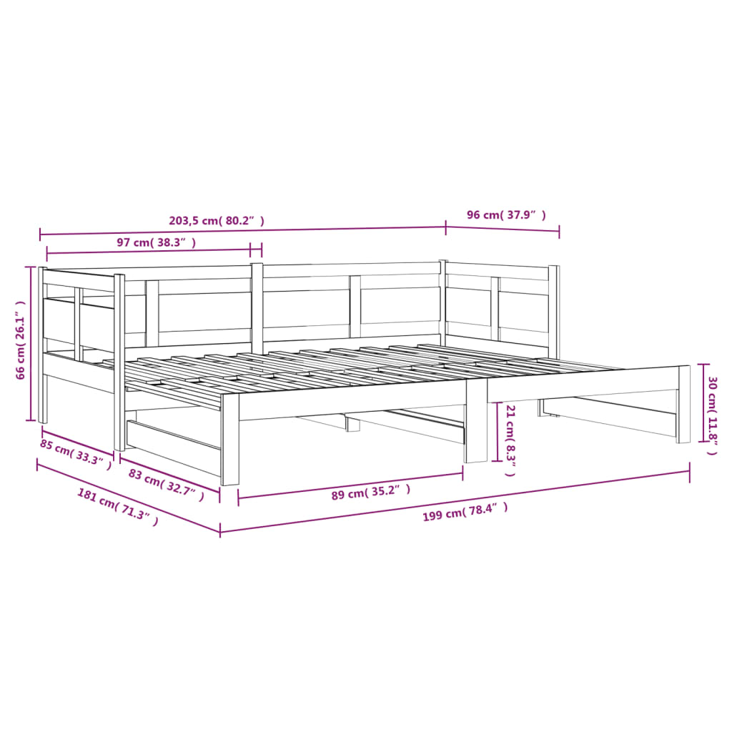 vidaXL Καναπές Κρεβάτι Συρόμενος Λευκός 2x(90x200) εκ. από Μασίφ Πεύκο