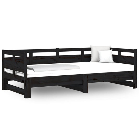 vidaXL Καναπές Κρεβάτι Συρόμενος Μαύρος 2x(90x190) εκ. Μασίφ Πεύκο