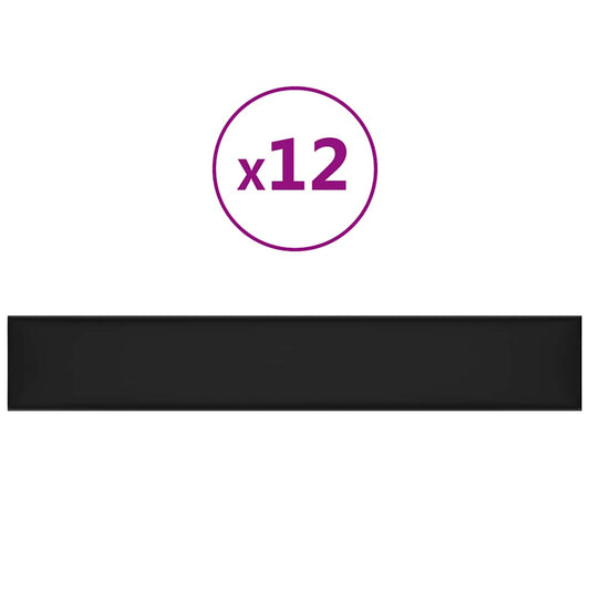 vidaXL Πάνελ Τοίχου 12 τεμ. Μαύρα 90 x 15 εκ. 1,62 μ² Συνθετικό Δέρμα