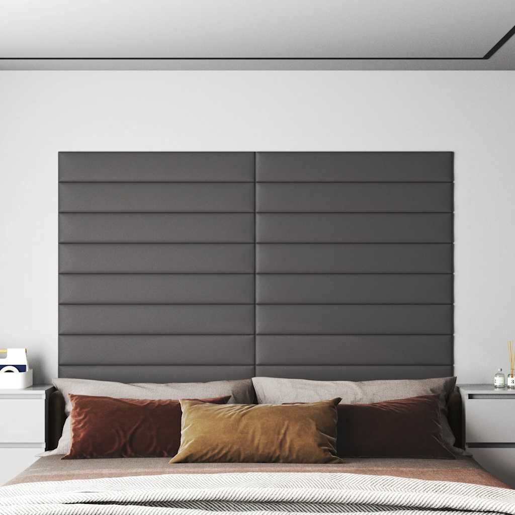 vidaXL Πάνελ Τοίχου 12 τεμ. Γκρι 90 x 15 εκ. 1,62 μ² Συνθετικό Δέρμα