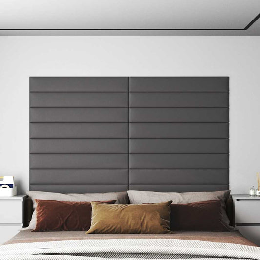 vidaXL Πάνελ Τοίχου 12 τεμ. Γκρι 90 x 15 εκ. 1,62 μ² Συνθετικό Δέρμα