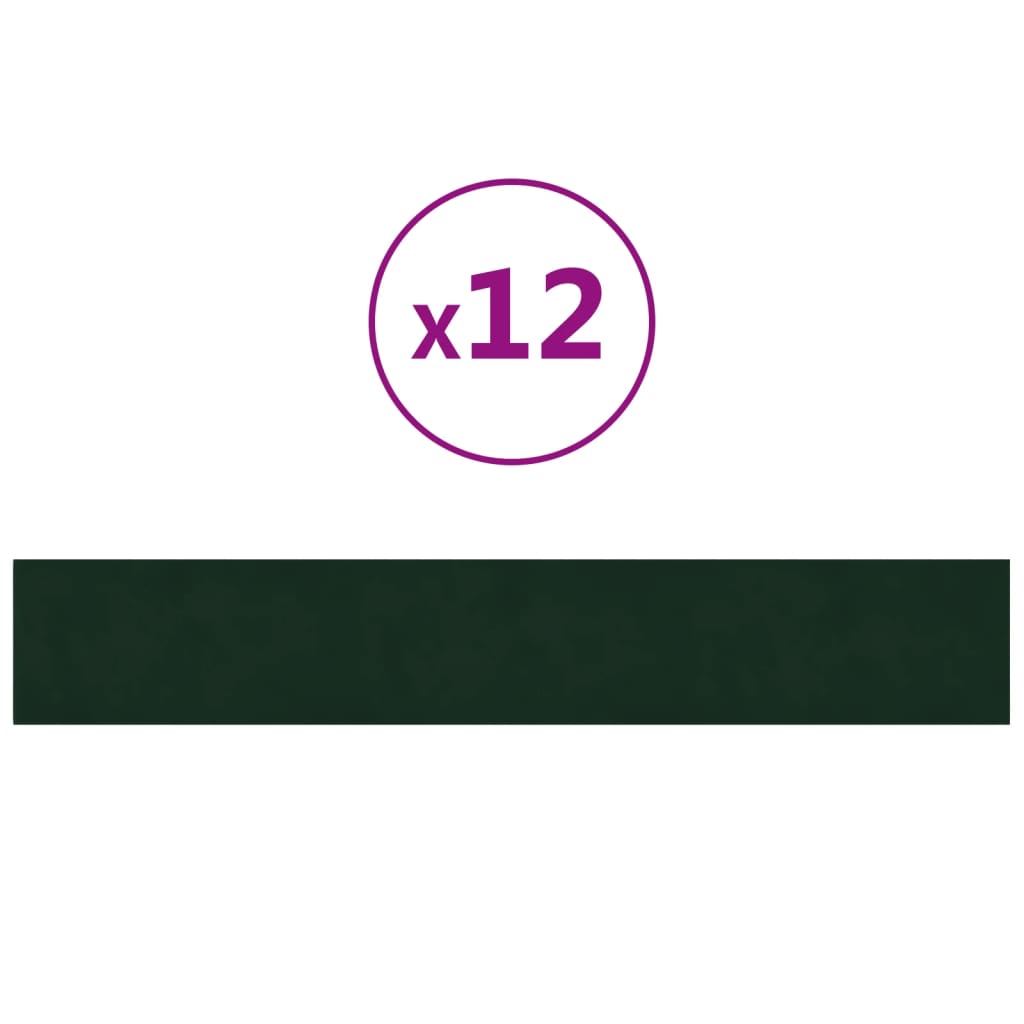 vidaXL Πάνελ Τοίχου 12 τεμ. Σκούρο πράσινο 90x15 εκ. 1,62 μ² Βελούδινα