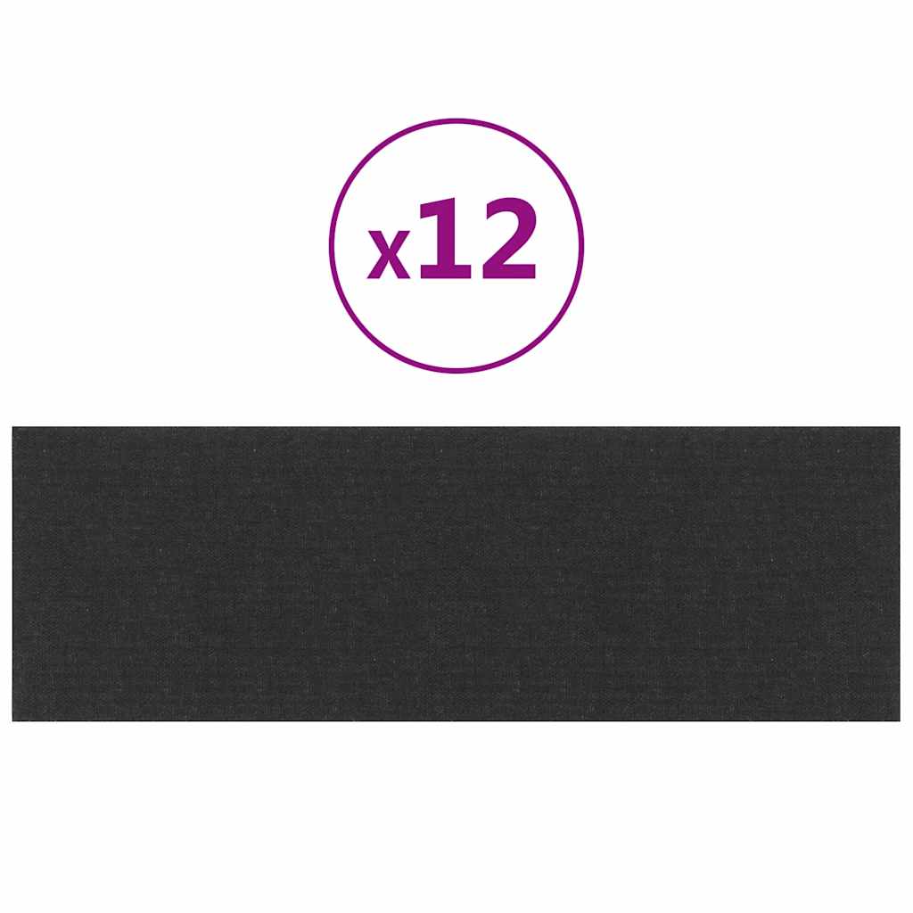 vidaXL Πάνελ Τοίχου 12 τεμ. Μαύρος 90 x 30 εκ. 3,24 μ Υφασμα