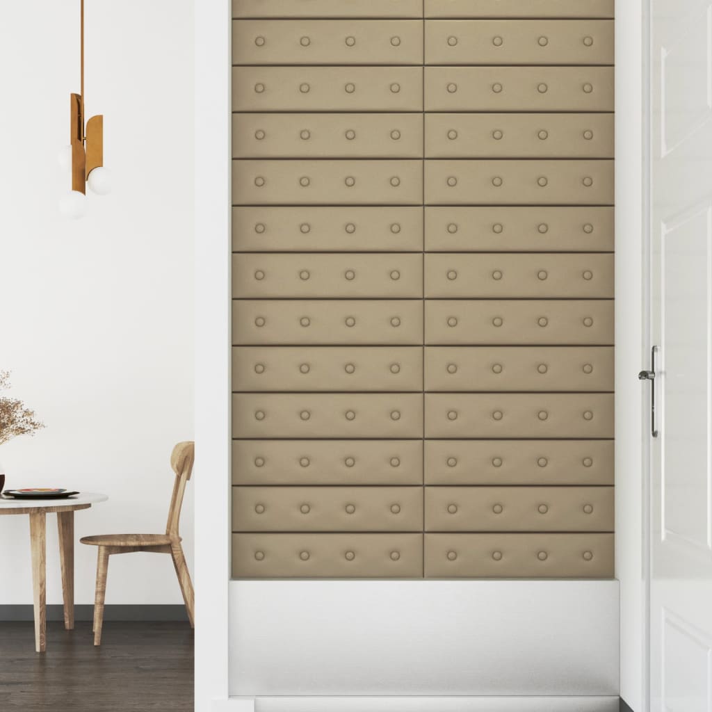 vidaXL Πάνελ Τοίχου 12 τεμ. Καπουτσίνο 60 x 15 εκ. 1,08 μ² Συνθ. Δέρμα